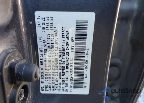 2015 Honda Cr-V Lx z USA, uszkodzony, nr VIN 5J6RM4H31FL066365